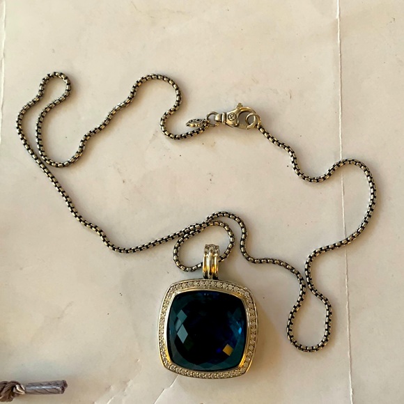 David Yurman 925 sterling silver chatelaine blue topaz with diamonds necklace - Picture 2 of 5